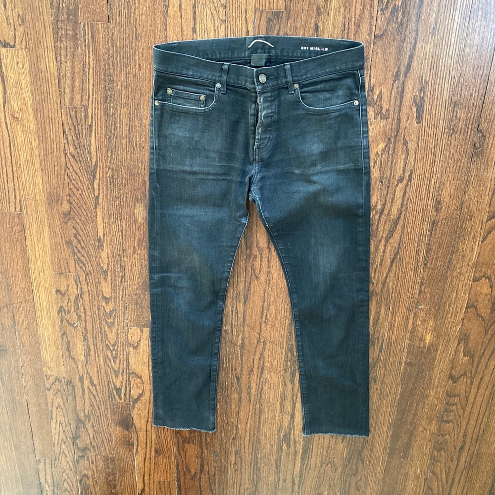Saint Laurent Paris D01 M/SL-LW Skinny 2014 Size 32 Black Raw Hem 100% Authentic